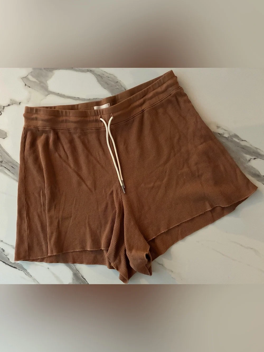 MATE the Label Waffle-Knit (XL) Shorts High-Waist Drawstring Brown Caramel - Picture 1 of 4